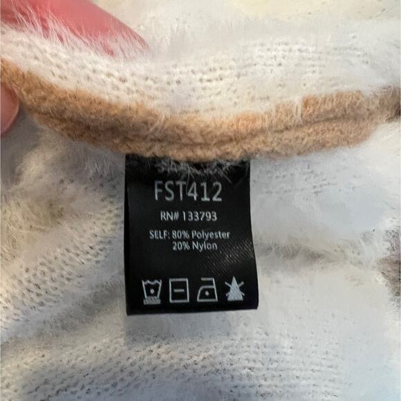 POL Daisy Fuzzy Hooded Oversized Sweater Tan White Floral Unique Pullover Small - Picture 9 of 15